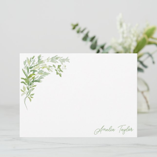 Elegant Greenery Botanical Personalized Stationery Anteckningskort (Stående Fram)