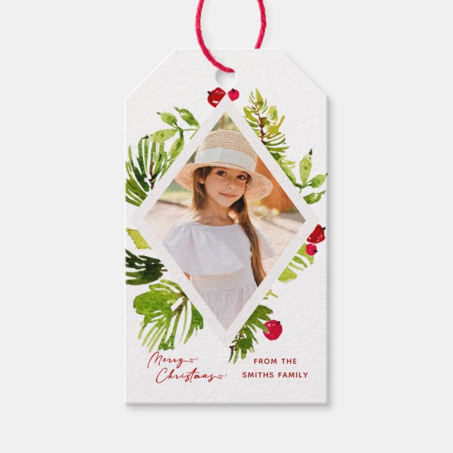 Elegant Greenery Botanical Photo Presentetikett (Framsidan)