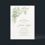 Elegant Greenery Botanical Spring Bridal Shower Inbjudningar<br><div class="desc">This elegant greenery bridal shower invitation features soft watercolor botanical leaves in fresh shades of green paired with delicate handwritten script. The clean white background and airy garden-inspired design create a timeless look that feels both modern and romantic. Perfect for a spring or summer garden celebration, brunch shower, or botanical-themed...</div>