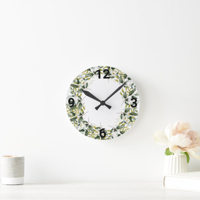ELEGANT GREENERY BOTANICAL WALL CLOCK RUND KLOCKA (Hem)