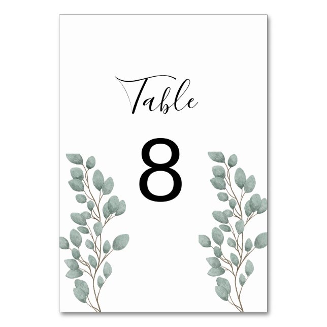 Elegant Greenery Botanical Wedding Bordsnummer (Framsidan)