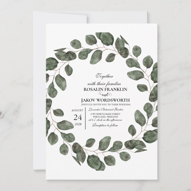Elegant Greenery Botanical wedding Invitation card Inbjudningar (Framsida)