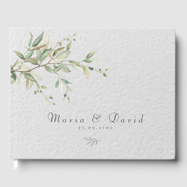 Elegant Greenery Botanical Wedding Invitation Gästböcker (Framsida)
