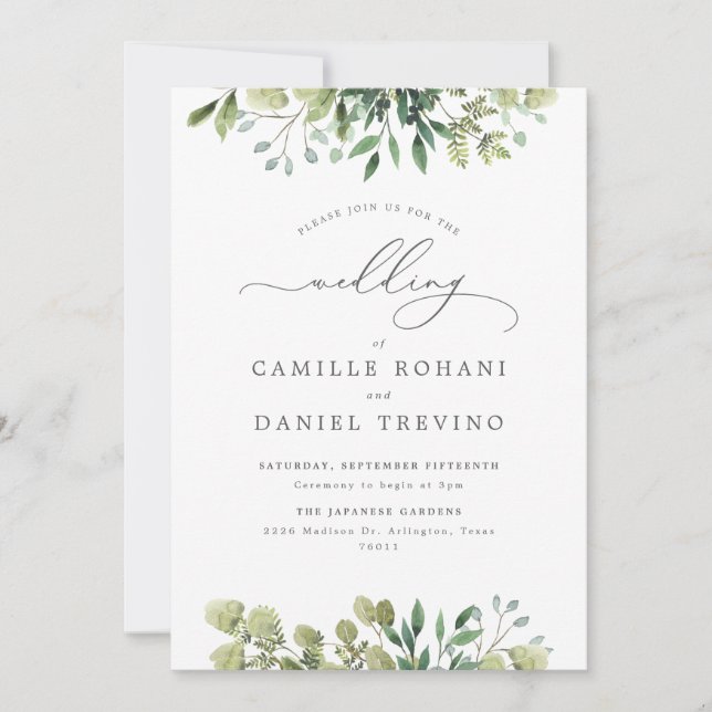 Elegant Greenery Botanical Wedding Invitation Inbjudningar (Framsida)