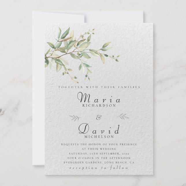 Elegant Greenery Botanical Wedding Invitation Inbjudningar (Framsida)
