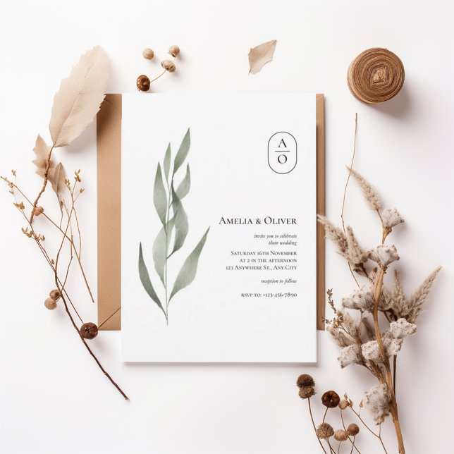 Elegant Greenery Botanical Wedding Invitation Inbjudningar (Skapare uppladdad)