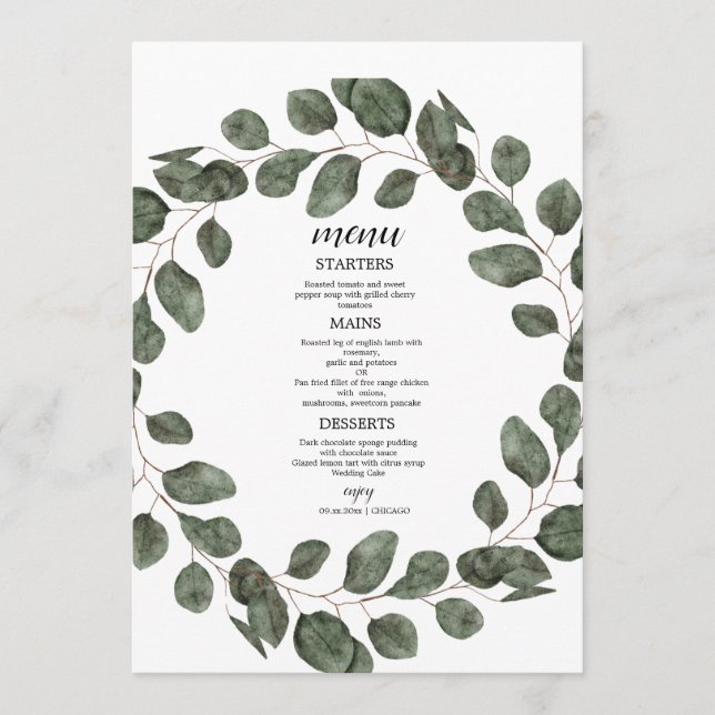  Elegant Greenery Botanical Wedding Meny (Framsida)