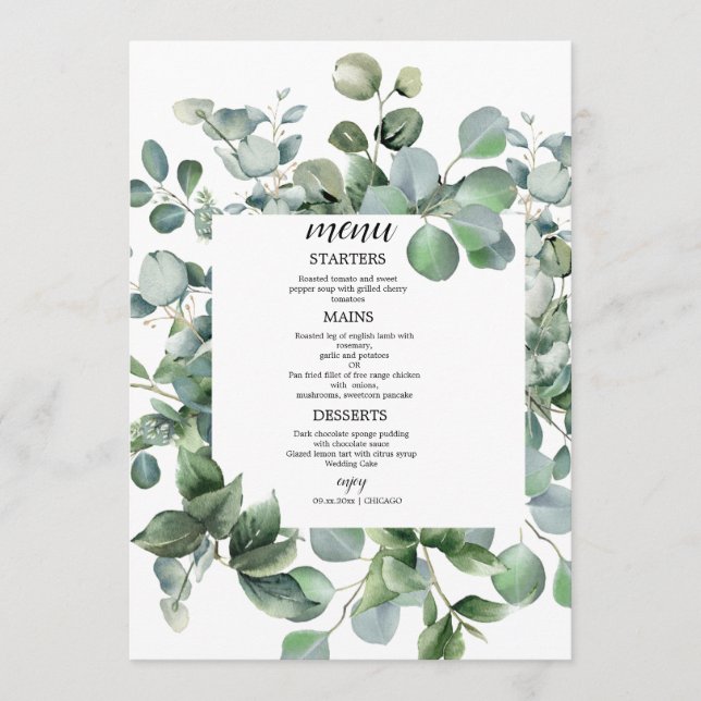  Elegant Greenery Botanical Wedding Meny (Framsida)