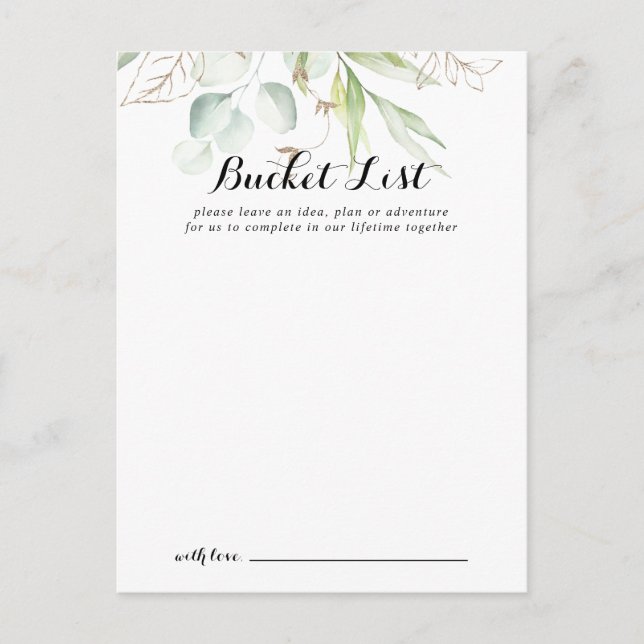Elegant Greenery Bröllop Bucket List Card Vykort (Framsida)