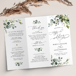Elegant Greenery Bröllop Ceremony-programmet