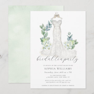 Elegant Greenery Bröllop Dress Möhippa Tea Party Inbjudningar
