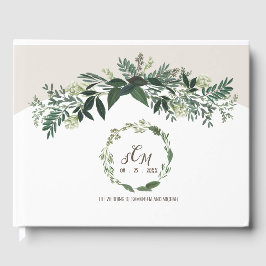 Elegant Greenery Bröllop Memory Guestbook Monogram Gästböcker