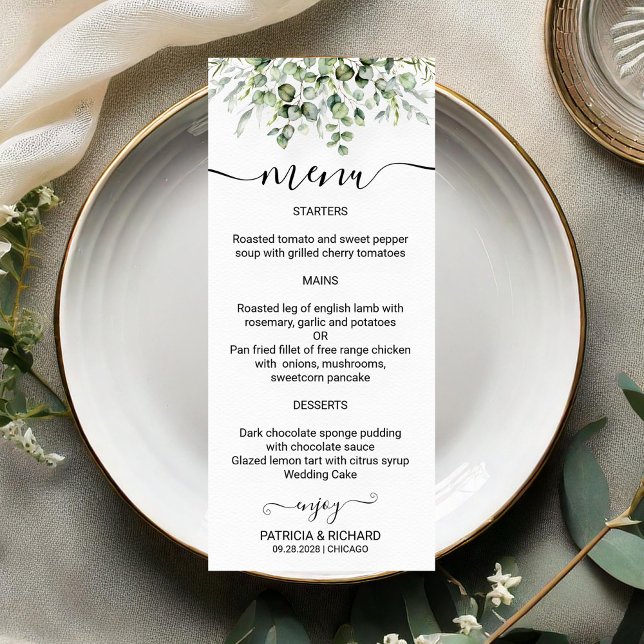 Elegant Greenery Bröllop Menu-kort Meny (Skapare uppladdad)
