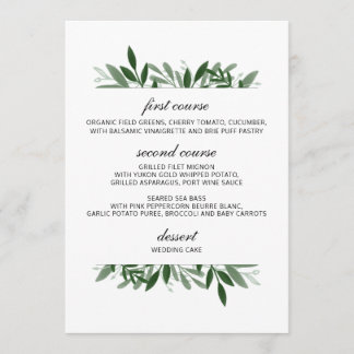Elegant Greenery Bröllop Menu Meny