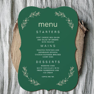 Elegant Greenery Bröllop Menu Skriptteckensnitt Inbjudningar