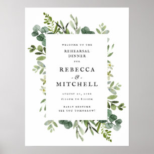 Elegant Greenery Bröllop Rehearsal Dinner Poster