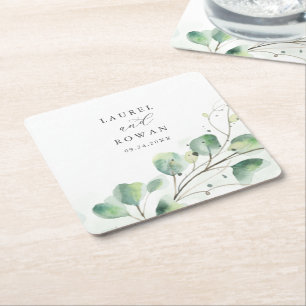 Elegant Greenery Bröllop Underlägg Papper Kvadrat