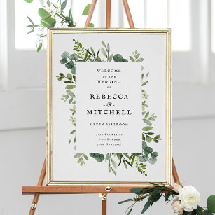 Elegant Greenery Bröllop Välkommen Poster