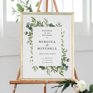 Elegant Greenery Bröllop Välkommen Poster