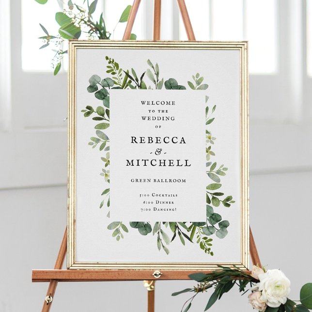 Elegant Greenery Bröllop Välkommen Poster (Skapare uppladdad)