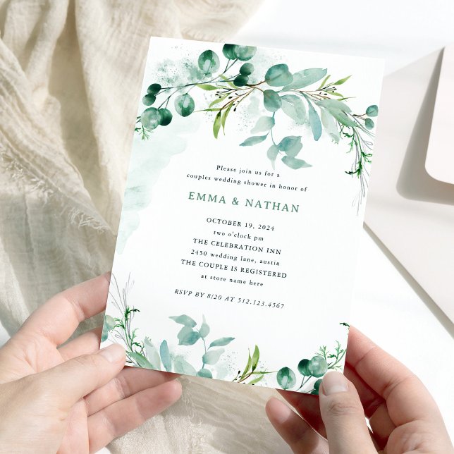 Elegant Greenery | Bröllopsfest för par Inbjudningar (An elegant couples wedding shower invitation with greenery)