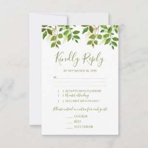 Elegant Greenery Bröllopssvar 3 Rätter OSA Kort