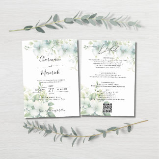 Elegant Greenery Budget QR code Wedding Inbjudningar