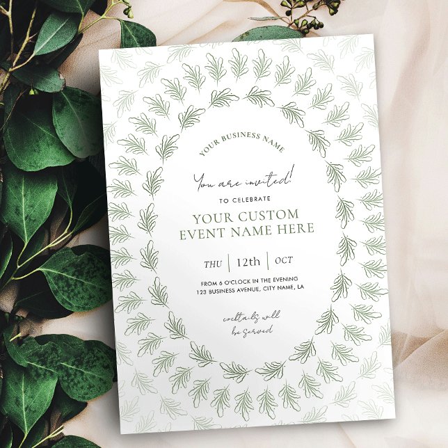 Elegant Greenery Chic Business Event Gala Inbjudningar (Elegant greenery business event invitation design with fully editable text)