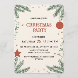 Elegant Greenery Christmas Party Invitation Card Inbjudningar