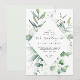 Elegant Greenery Diamond Bröllop Inbjudningar