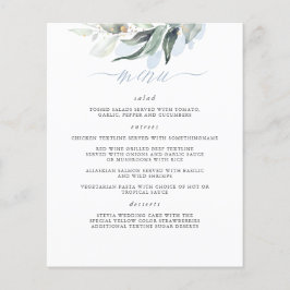 Elegant Greenery Dusty Blue Bröllop Menu Flygblad