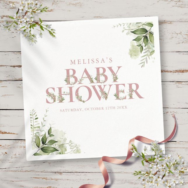 Elegant Greenery Dusty Ro Baby Shower Pappersservett (Elegant Greenery Dusty Rose Baby Shower Napkins)