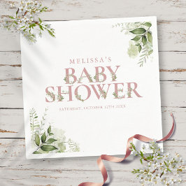 Elegant Greenery Dusty Ro Baby Shower Pappersservett