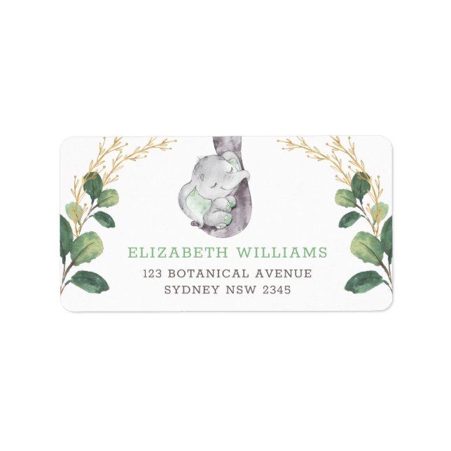 Elegant Greenery Elephant Return Address Label Adressetikett (Framsidan)