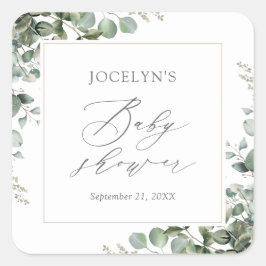 Elegant Greenery Eucalyptus Baby Shower Fyrkantigt Klistermärke