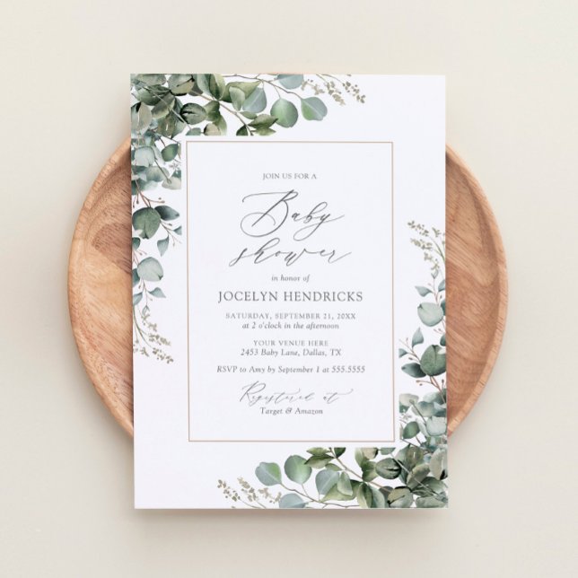 Elegant Greenery Eucalyptus Baby Shower Inbjudningar (Skapare uppladdad)