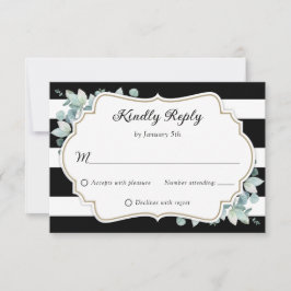 Elegant Greenery Eucalyptus Black White Bröllop OSA Kort