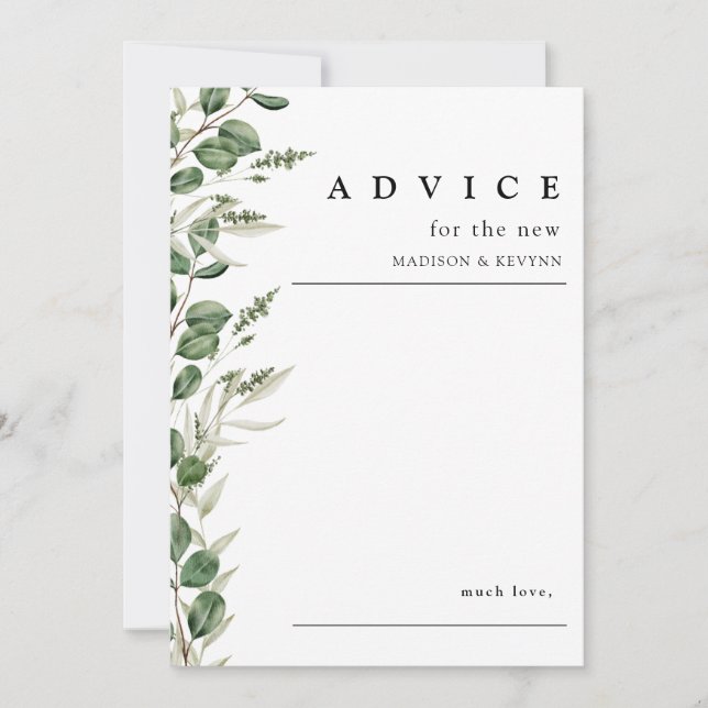 Elegant Greenery Eucalyptus Bröllop Advice Card Inbjudningar (Framsida)
