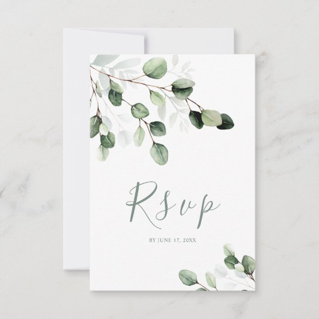 Elegant Greenery Eucalyptus Bröllop OSA Card (Framsida)
