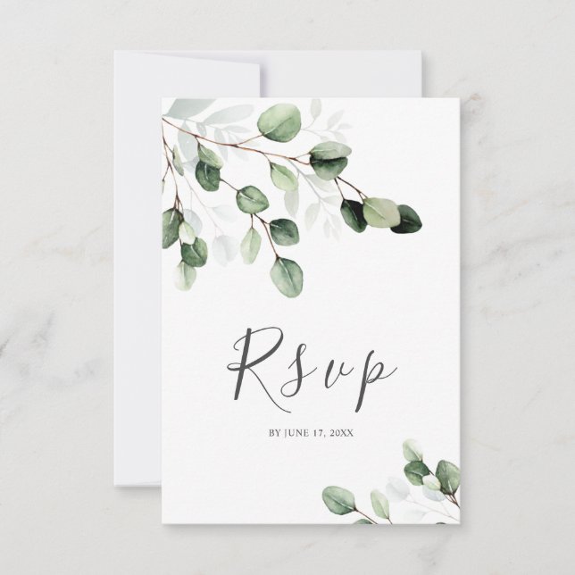 Elegant Greenery Eucalyptus Bröllop OSA Card Kort (Framsida)