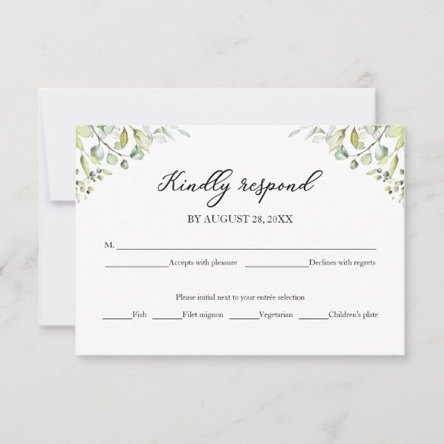 Elegant Greenery Eucalyptus Bröllop  RSVP-kort OSA Kort (Framsida)