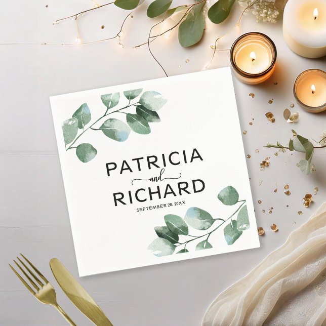 Elegant Greenery Eucalyptus Calligraphy Bröllop Pappersservett (Skapare uppladdad)