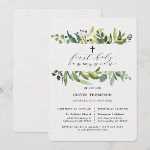 Elegant Greenery Eucalyptus First Communion Inbjudningar