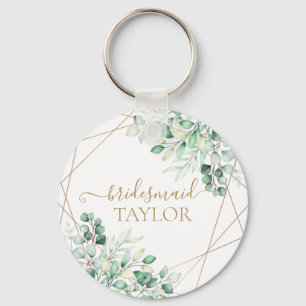 Elegant Greenery Eucalyptus Guld Bridesmaid Nyckelring