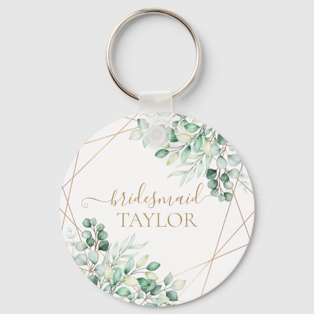 Elegant Greenery Eucalyptus Guld Bridesmaid Nyckelring (Framsida)