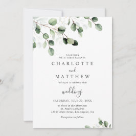 Elegant Greenery Eucalyptus Guld Bröllop Inbjudningar