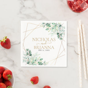 Elegant Greenery Eucalyptus Guld Geometric Bröllop Pappersservett