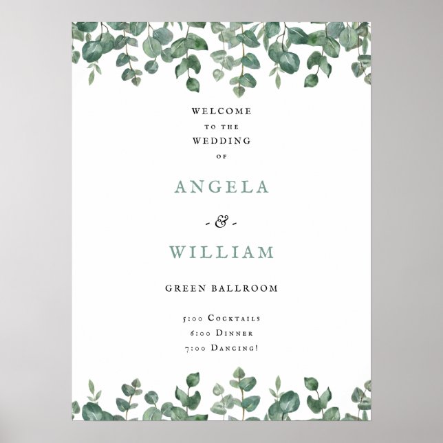 Elegant Greenery Eucalyptus Löv Bröllop Poster (Framsidan)