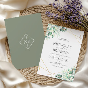 Elegant Greenery Eucalyptus Löv Rustic Bröllop Inbjudningar