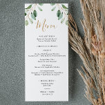 Elegant Greenery Eucalyptus Meny<br><div class="desc">Den här anpassadet Menu är designad för att samordna med vår Moody Grey bröllop-samling och har vattenfärgsfärgsfärgen grönt eucalyptus löv. Om du vill göra avancerade ändringar går du till alternativet "Klicka för att anpassa ytterligare" under Anpassa den här mallen.</div>